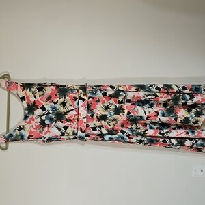 VTG Carol Andersson 16 Maxi Dress Button Up Pink Travel Print Tropical Vacation